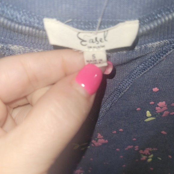 Easel Floral Heart Elbow Patch Sweatshirt Blue Pink Corduroy Boho Pullover S - Picture 3 of 5